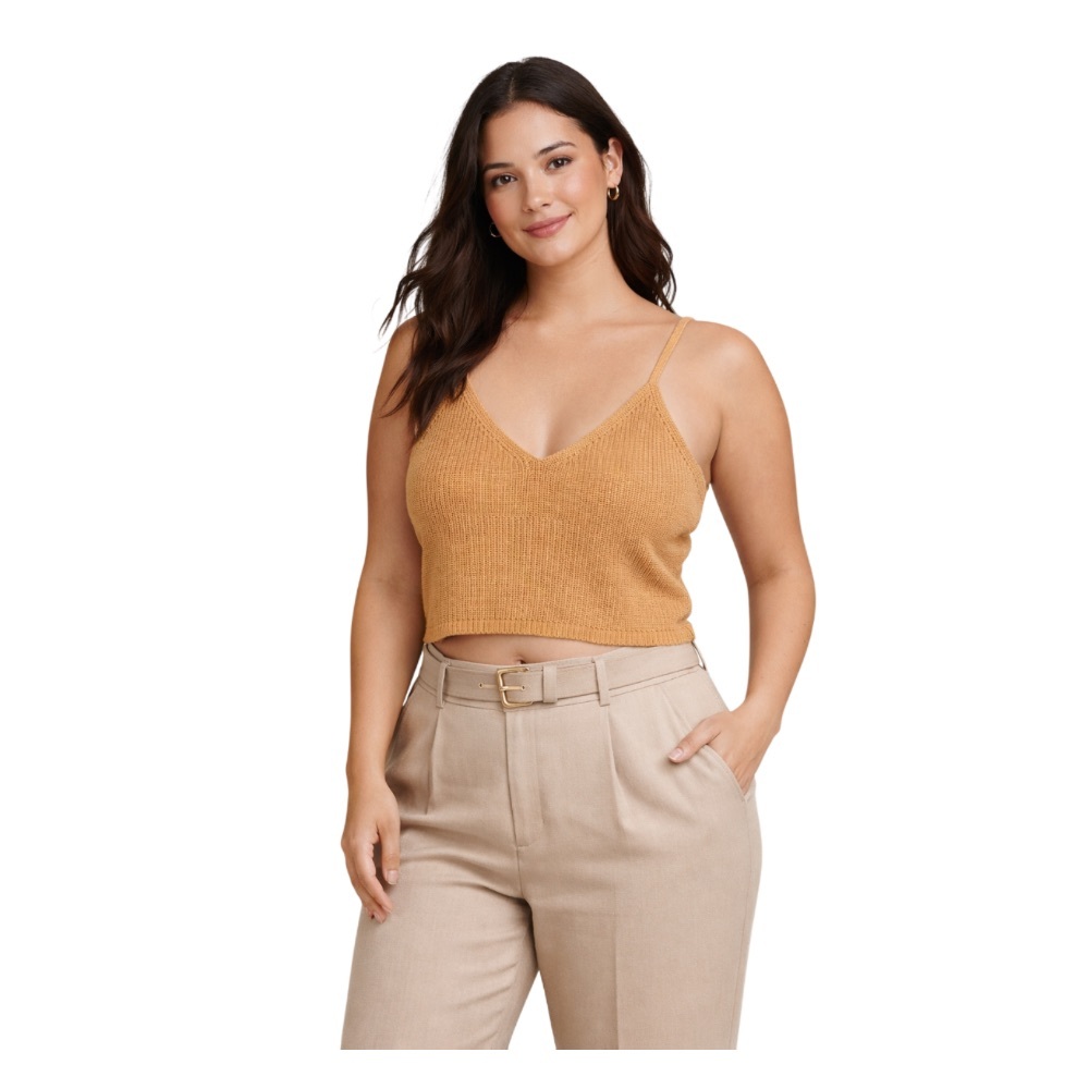 Frye Knit Crop Tank Camel Adjustable Strap Sweater Cami Top